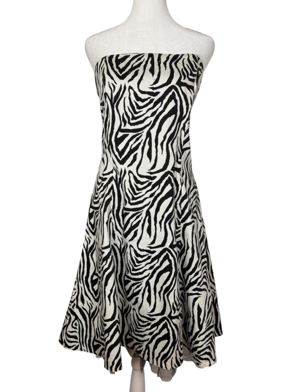 Jessica McClintock for Gunne Sax Vintage zebra print strapless dress size 13/14